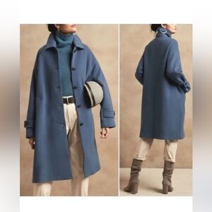NWOT Banana Republic Italian Melton Cocoon Wool Coat in Lush Blue XS